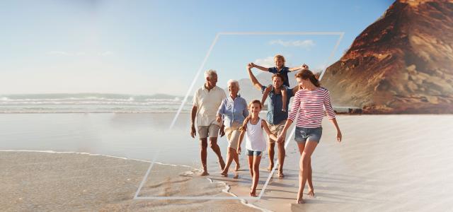 Family walking on the beach